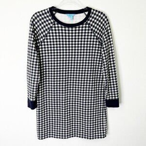 Draper James Natalie Sweatshirt Dress Women’s Size Small Navy Blue Gingham Shift